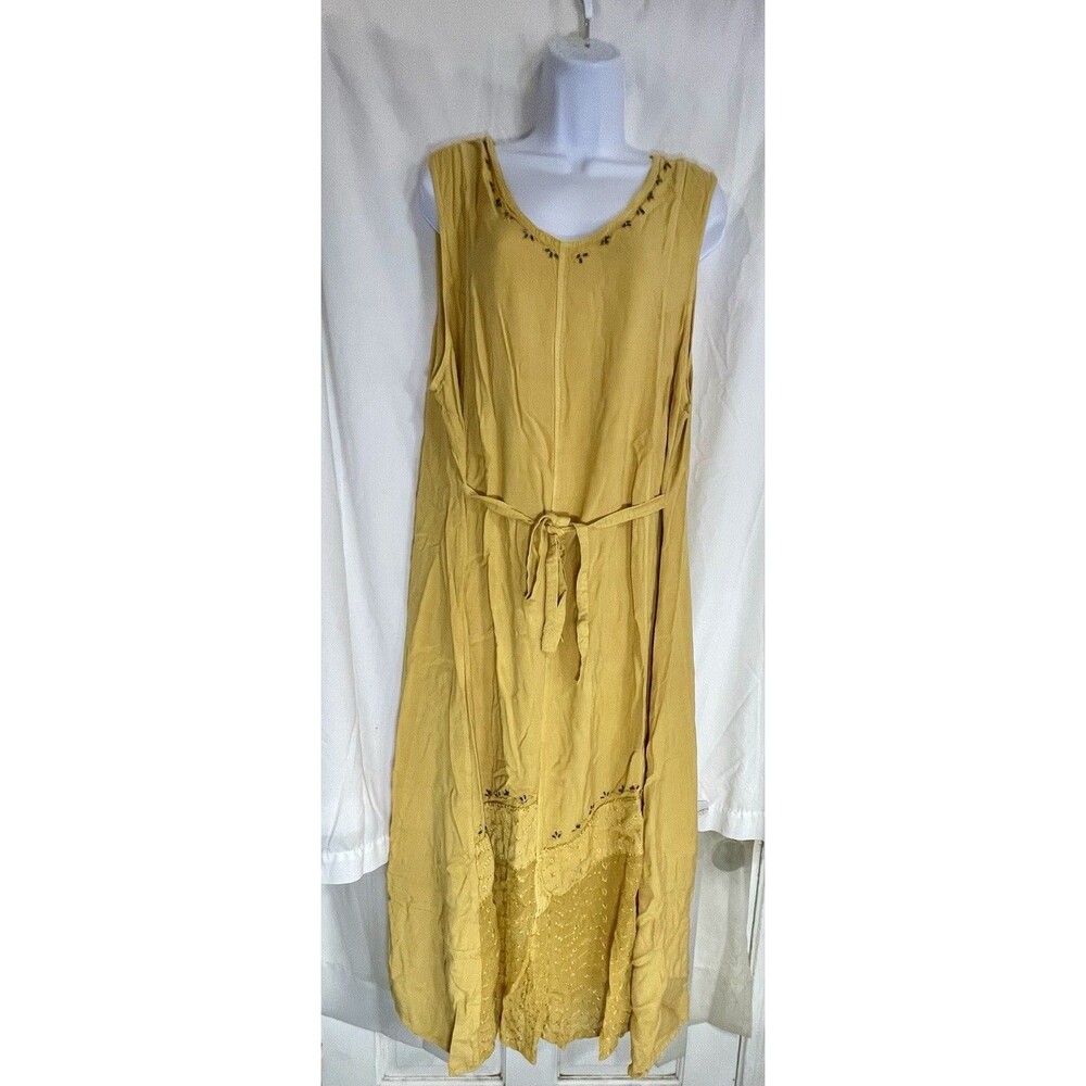 Mlle Gabrielle Boho Mustard Yellow Maxi Dress Size 22W Rayon Beaded Embroidered
